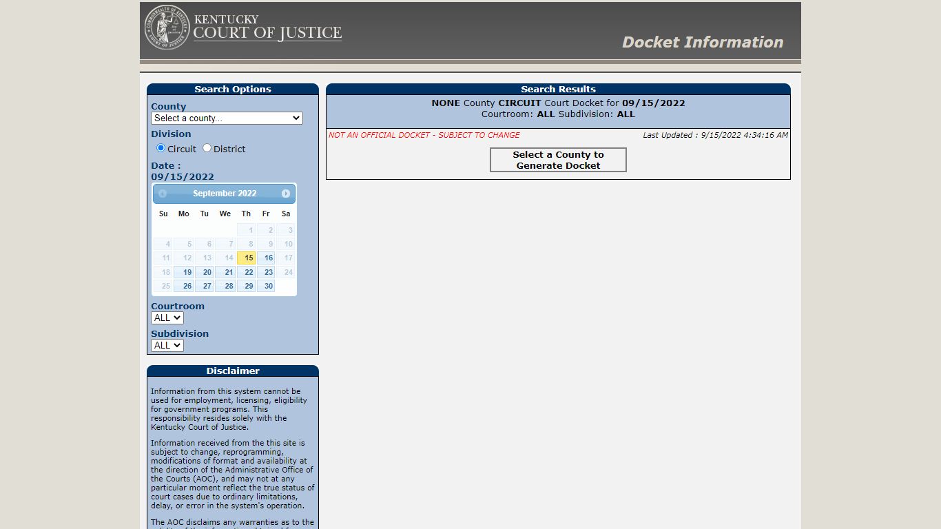 KCOJ Docket